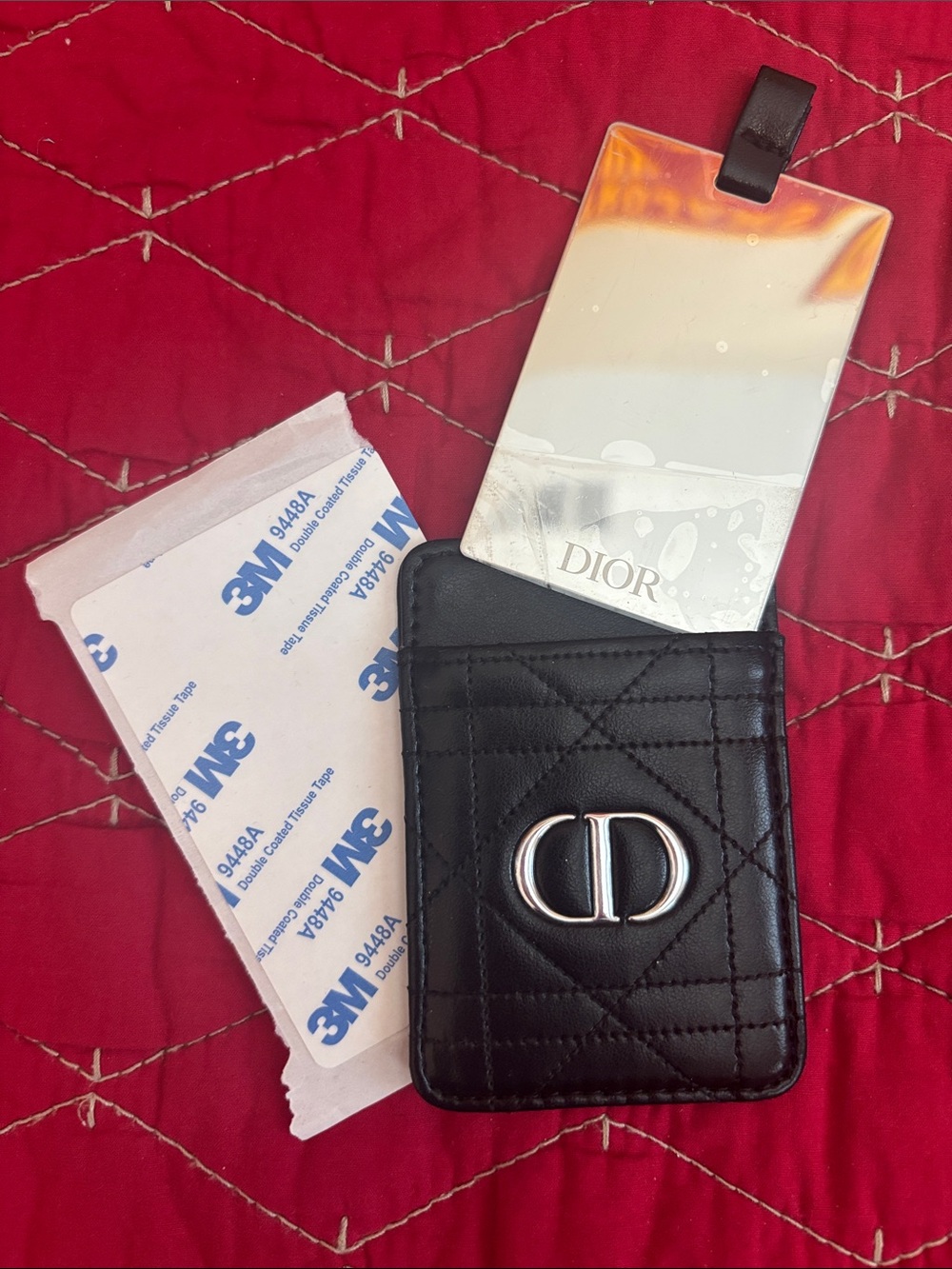 New Dior Black Quilted Leather Card Holder with Silver CD Logo